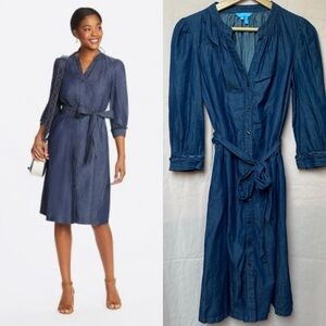 Draper James Chambray Puff Sleeve Button Front Dress 100% Cotton US Size 2